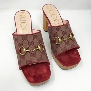 NEW Gucci GG Monogram Canvas Houdan Block Heel
Mule Clog Wood Horse bit size 40